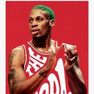 DENNIS RODMAN THE WORM LARGE MENS/UNISEX GRAPHIC TEE RED 100% COTTEN